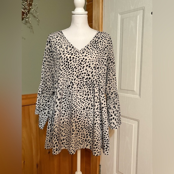 ANDREE BY UNIT Black and White 3/4 Sleeve Boxy Blouse size 1X - Picture 1 of 9